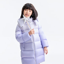 安奈儿 童装女童长款羽绒服冬保暖防风加厚渐变 紫底花 170