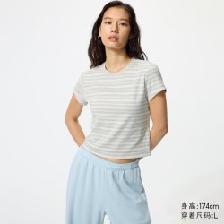 圆领短T恤/撞色条纹优衣库女装487277