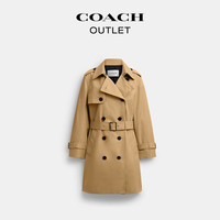 COACH 奥莱女装纯色中长款风衣 卡其色