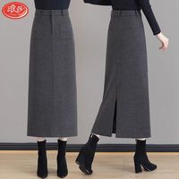 浪莎 高腰加厚羊毛呢 A字半身裙