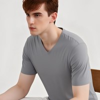 STW．SOTOWELL STW莫代尔t恤男无痕短袖夏季青年白色打底衫薄款男士V领上衣外穿