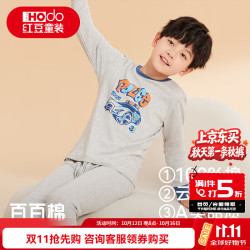 Hodo 童装儿童纯棉内衣套装男女中大童春秋秋衣秋裤小孩A类棉毛衫睡衣 H0M1211麻灰 110