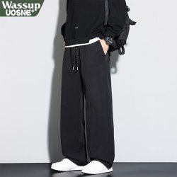 WASSUP UOSNE 美式卫裤男士秋冬季宽松直筒休闲裤青少年纯色垂感阔腿运动长裤子