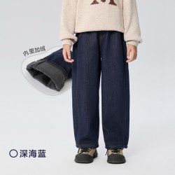 迷你巴拉 巴拉男女童儿童裤子26冬新品柔软不易褪色保暖加绒牛仔裤
