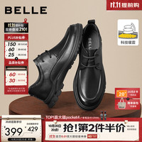 百丽 男鞋缓震科技真皮正装鞋商场款四季厚底休闲皮鞋7WF01AM3 黑色-单里 40 (250mm)