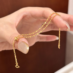 洛梵欣饰 黄水晶金发晶手串女生小众串珠手链轻奢感小金坨叠戴手饰 双层抽拉手链