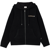 JACK&JONES 杰克琼斯 字母刺绣宽松连帽针织衫 黑色 S