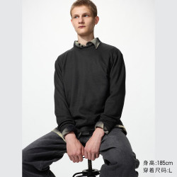 优衣库 486111 摇粒绒圆领套头衫 黑色 3XL 男装