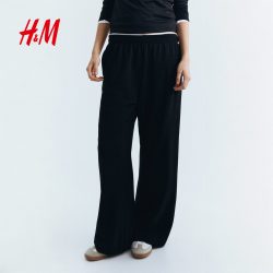 H&M HM女装卫裤秋季时尚简约松紧腰宽松休闲直筒跑步裤裤子1281439