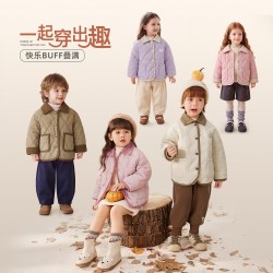 jellybaby [锁温]女童夹棉外套宝宝秋季棉服新款男童学院风儿童秋装加绒衣服
