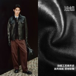 太平鸟 男装 绵羊皮夹克油蜡真皮翻领修身外套潮