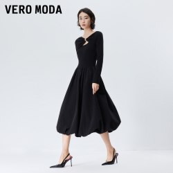 VERO MODA 连衣裙26秋冬新款收腰镂空领伯克利高知温柔A字花苞长裙