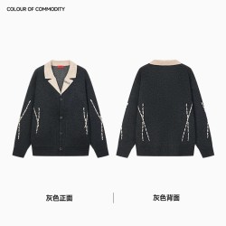 INXX 美式复古针织衫男女同款撞色假两件翻领设计开衫毛衣情侣
