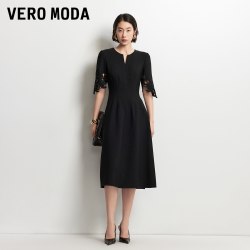 VERO MODA 连衣裙2026秋季新款袖口镂空领口开叉五分袖A字中长裙