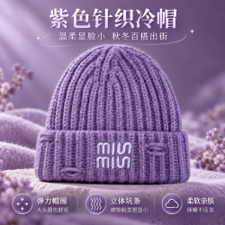 勋阳宇乐 韩系刺绣字母毛线帽子 紫色
