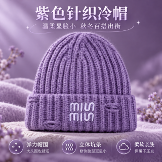 勋阳宇乐 韩系刺绣字母毛线帽子 紫色