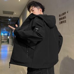 淘工厂 外套男款2026新款秋季夹克男士连帽衫黑色男装春秋款冲锋衣飞行员