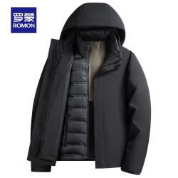 罗蒙 可拆卸内胆鹅绒加厚 黑色 XL(180) 男士羽绒服