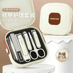 辛丛 防飞溅指甲剪防夹肉修脚家用指甲刀指甲钳单个大号平口带锉刀 爆款热销   咖啡色5件套
