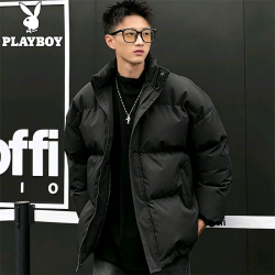 PLAYBOY 短款棉服男冬季棉衣 黑色 XL