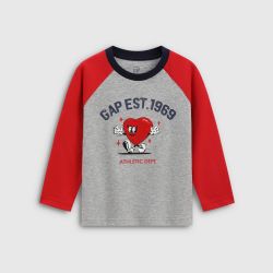 Gap 男女童2026春季新款纯棉logo毛巾绣插肩袖长袖T恤儿童装867682