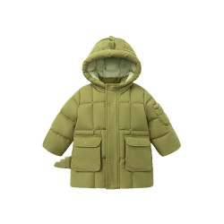 迷你巴拉 男女童羽绒服长款儿童三防造型外套冬新品 橄榄绿40806 100