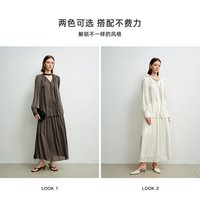迪赛尼斯 鎏光缎面飘带衬衫秋季新款通勤气质单排扣V领长袖上衣女