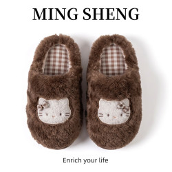 温诗欧 卡通小猫加绒棉拖女