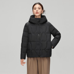 雪中飞 女士短款连帽羽绒服妈妈款简约时尚纯色