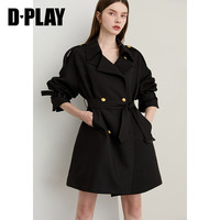 D·PLAY DPLAY黑色风衣外套女气质2026秋季新款好看收腰短款英伦上衣大衣
