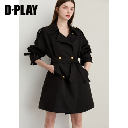 D·PLAY DPLAY黑色风衣外套女气质2026秋季新款好看收腰短款英伦上衣大衣