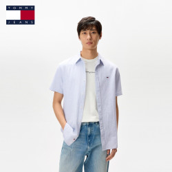 TOMMY HILFIGER Tommy春夏男装休闲海边度假风细条纹短袖衬衫外套