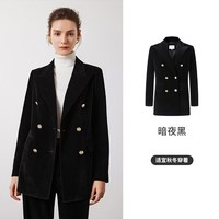 navigare 意大利小帆船黑色中长款西服秋季休闲金丝绒西装外套女