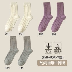铂金铭绣 新疆长绒棉袜子女2026秋冬中筒百搭学院风堆堆时尚潮长袜