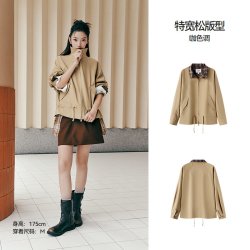 森马 外套女秋季oversize拼接格纹抽绳衣服插肩袖2026新款复古夹克