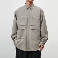 太平鸟 泡泡纱拼接工装长袖衬衫B2CHE1346