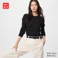 优衣库 女装柔软罗纹圆领T恤/长袖483468 09 黑色 L