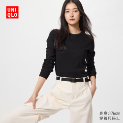 优衣库 女装柔软罗纹圆领T恤/长袖483468 09 黑色 L