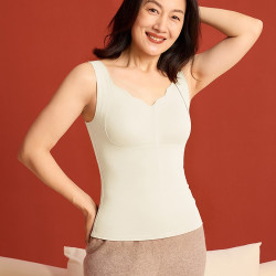 染岸 前扣中年妈妈保暖内衣女加绒保暖背心带胸垫一体式内搭保暖衣