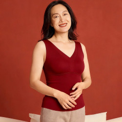 染岸 红色妈妈保暖背心内衣女本命年带胸垫无痕秋衣内搭打底衫上衣