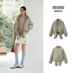 森马 棉服女冬毛绒翻领手套宽松分割肌理2025新款时尚复古休闲棉衣
