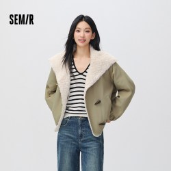 森马 棉服女冬季插肩袖毛领大翻领牛角扣宽松2026新款复古慵懒棉衣