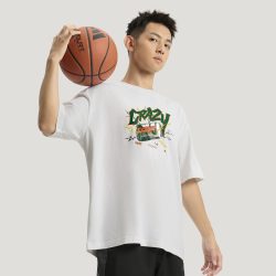 阿迪达斯 印花宽松篮球运动圆领短袖T恤上衣男装