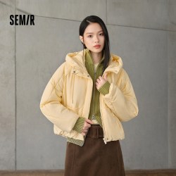 森马 棉服女冬季连帽肌理花苞外套宽松2026新款女生温柔松弛感棉衣