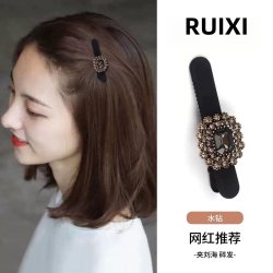 前额发夹高端高级感刘海女丝绒侧边夹鸭嘴夹子春夏头饰蝴蝶结水钻