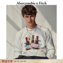 Abercrombie & Fitch 120-5211 美式复古百威图案 浅灰色 M 男士针织衫