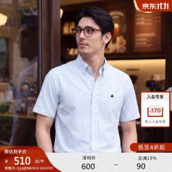 Brooks Brothers BrooksBrothers）男士夏季条纹纽扣领条纹短袖休闲衬衫 4003-蓝色 M