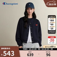Champion 冠军开衫卫衣女26秋季休闲圆领外套爱心印花甜美 深藏青色 L