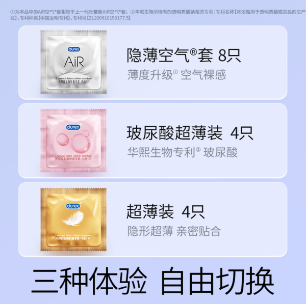 杜蕾斯 AiR 玻尿酸铂金三合一 安全套 16只
