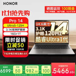 荣耀 MagicBook Pro 14  笔记本电脑高性能AI商务办公轻薄本（Ultra5-125H 16G+1T）3.1K绿洲护眼屏